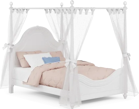Disney Princess Sparkle White Full Canopy Bed with White Canopy Fabric