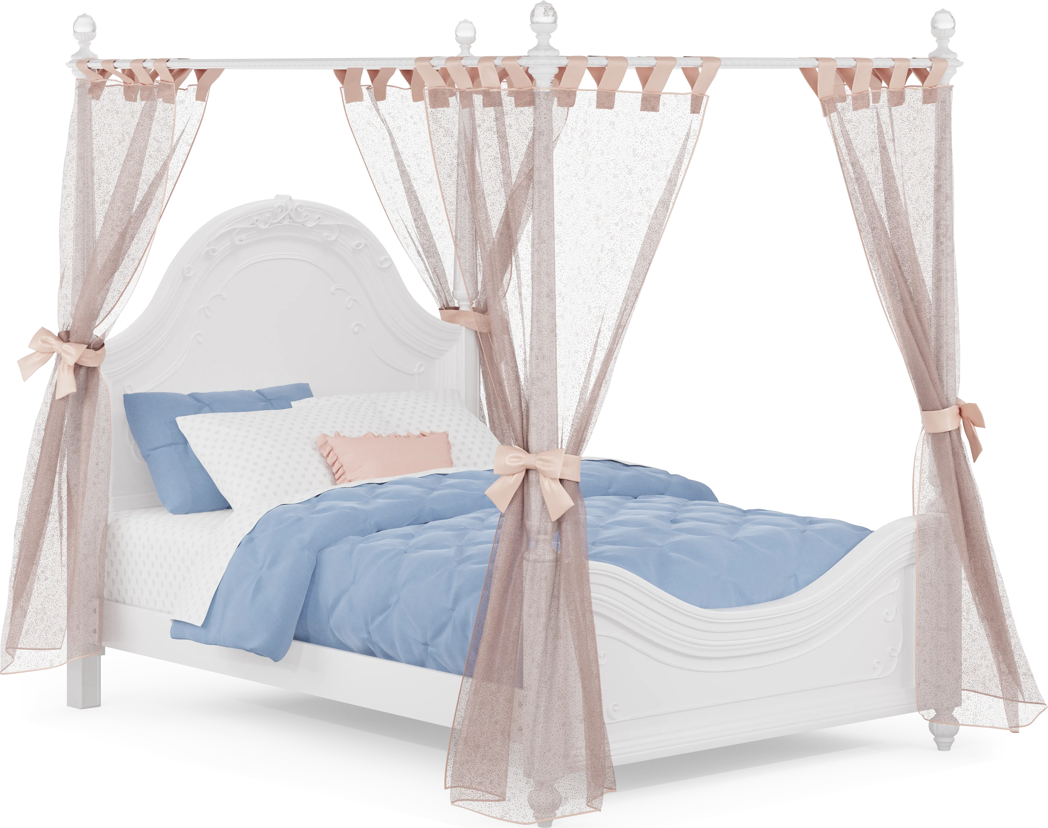 Disney Princess Sparkle White Full Canopy Bed with Pink Canopy Fabric - Thumbnail - Image 1