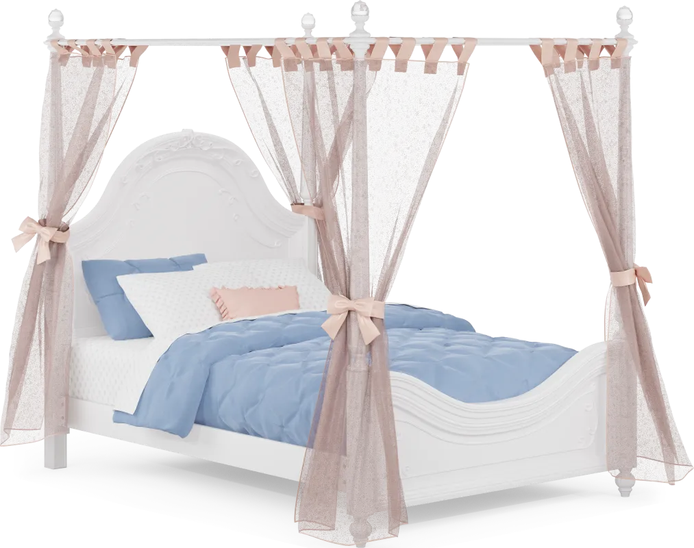 Disney Princess Sparkle White Full Canopy Bed with Pink Canopy Fabric