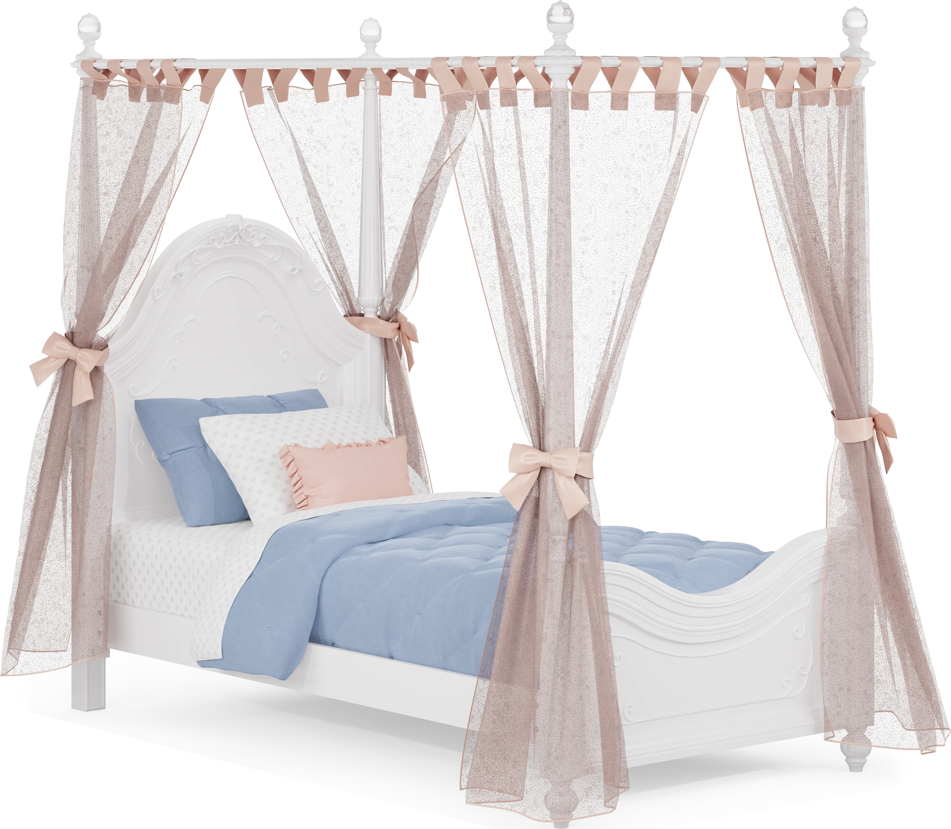 Disney Princess Sparkle White Twin Canopy Bed with Pink Canopy Fabric - Thumbnail - Image 1