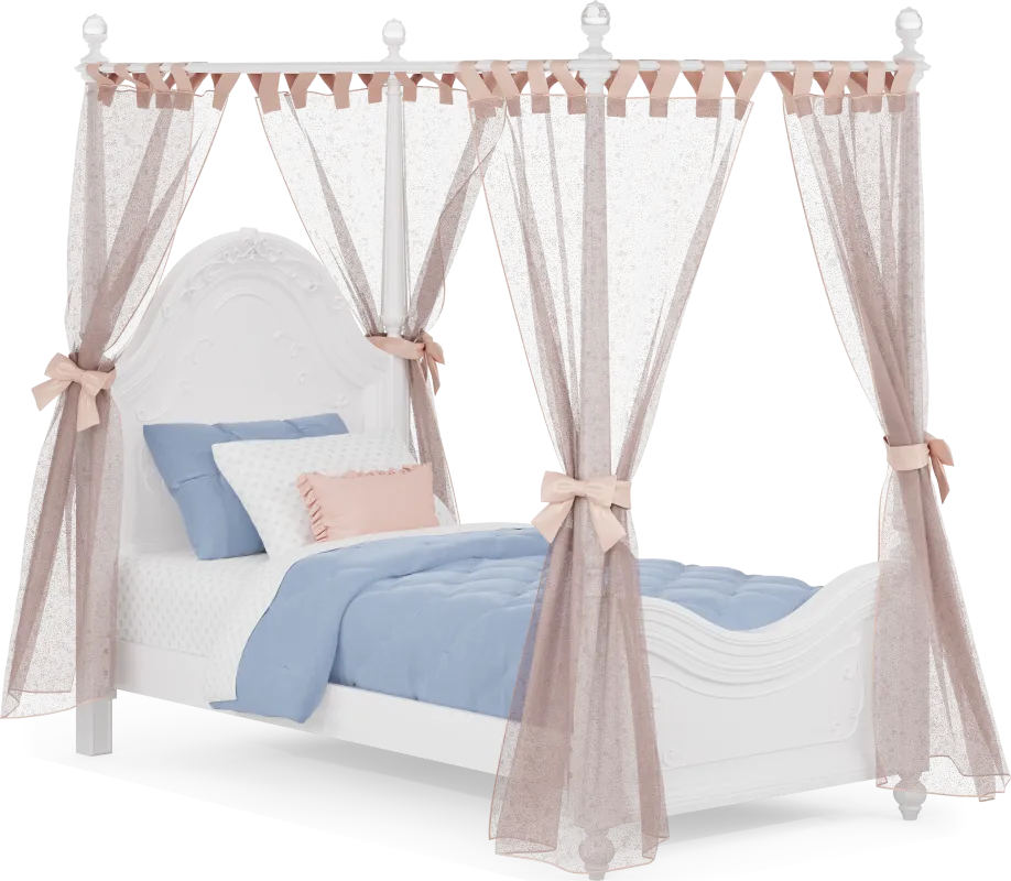 Disney Princess Sparkle White Twin Canopy Bed with Pink Canopy Fabric