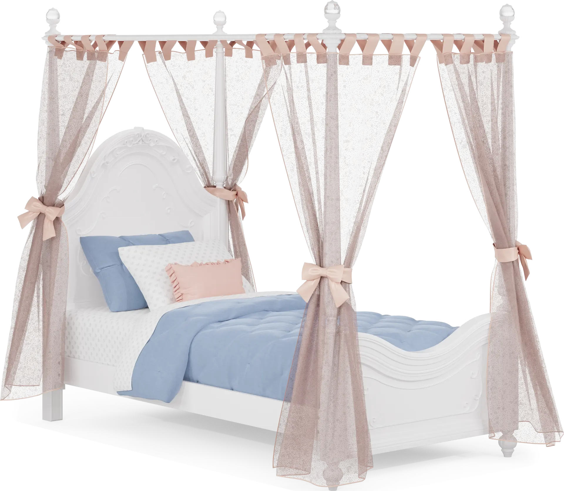 Disney Princess Sparkle White Twin Canopy Bed with Pink Canopy Fabric
