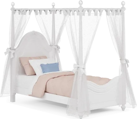 Disney Princess Sparkle White Twin Canopy Bed with White Canopy Fabric