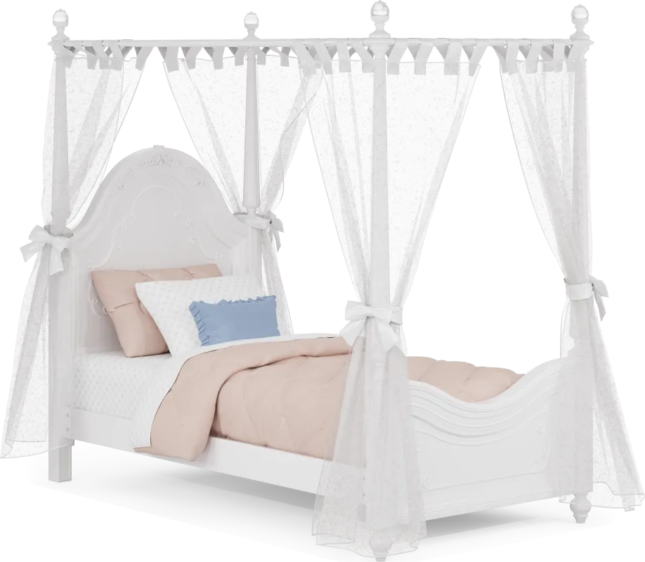 Disney Princess Sparkle White Twin Canopy Bed with White Canopy Fabric