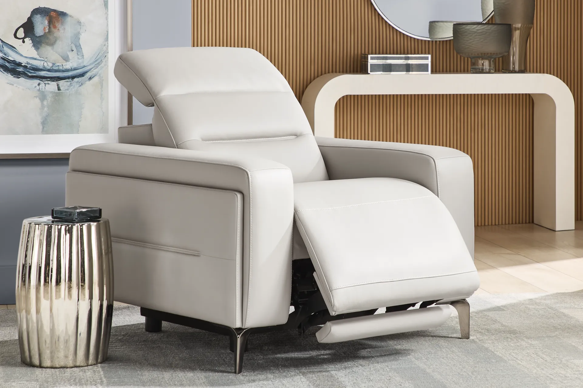 Amalfi Gray Leather Dual Power Recliner - Image 4