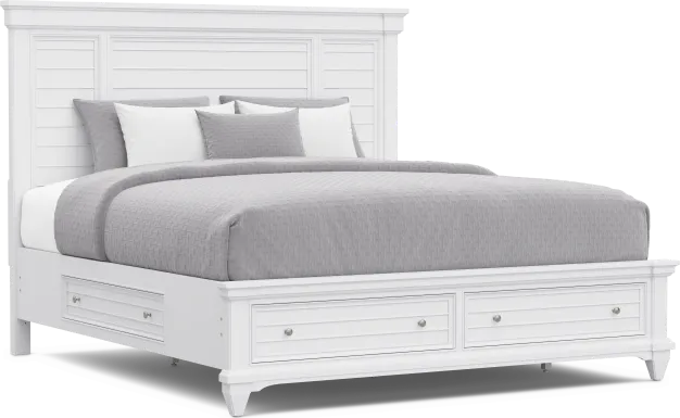 Hilton Head White 3 Pc King Panel Bed with Storage