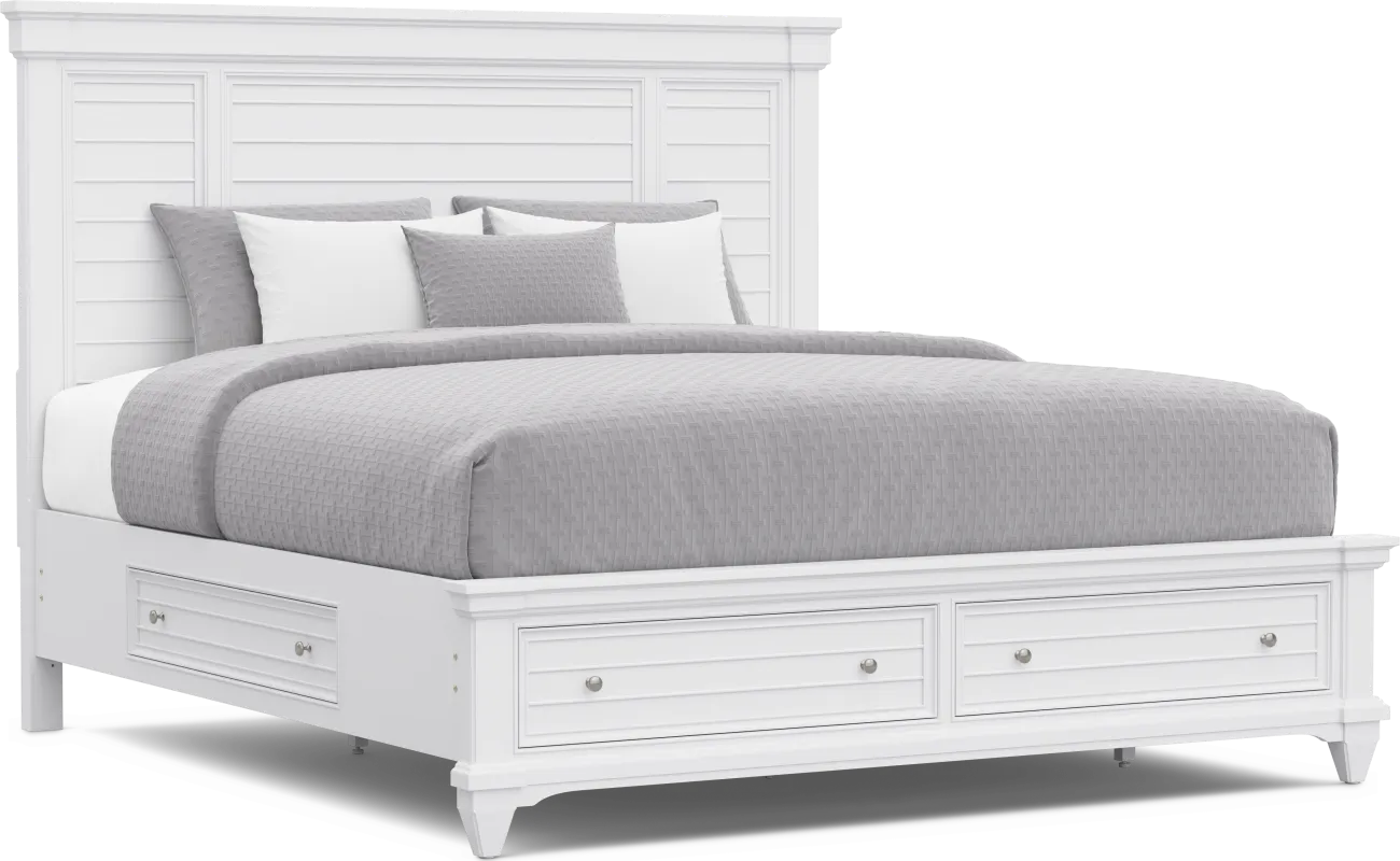 Hilton Head White 3 Pc King Panel Bed with Storage
