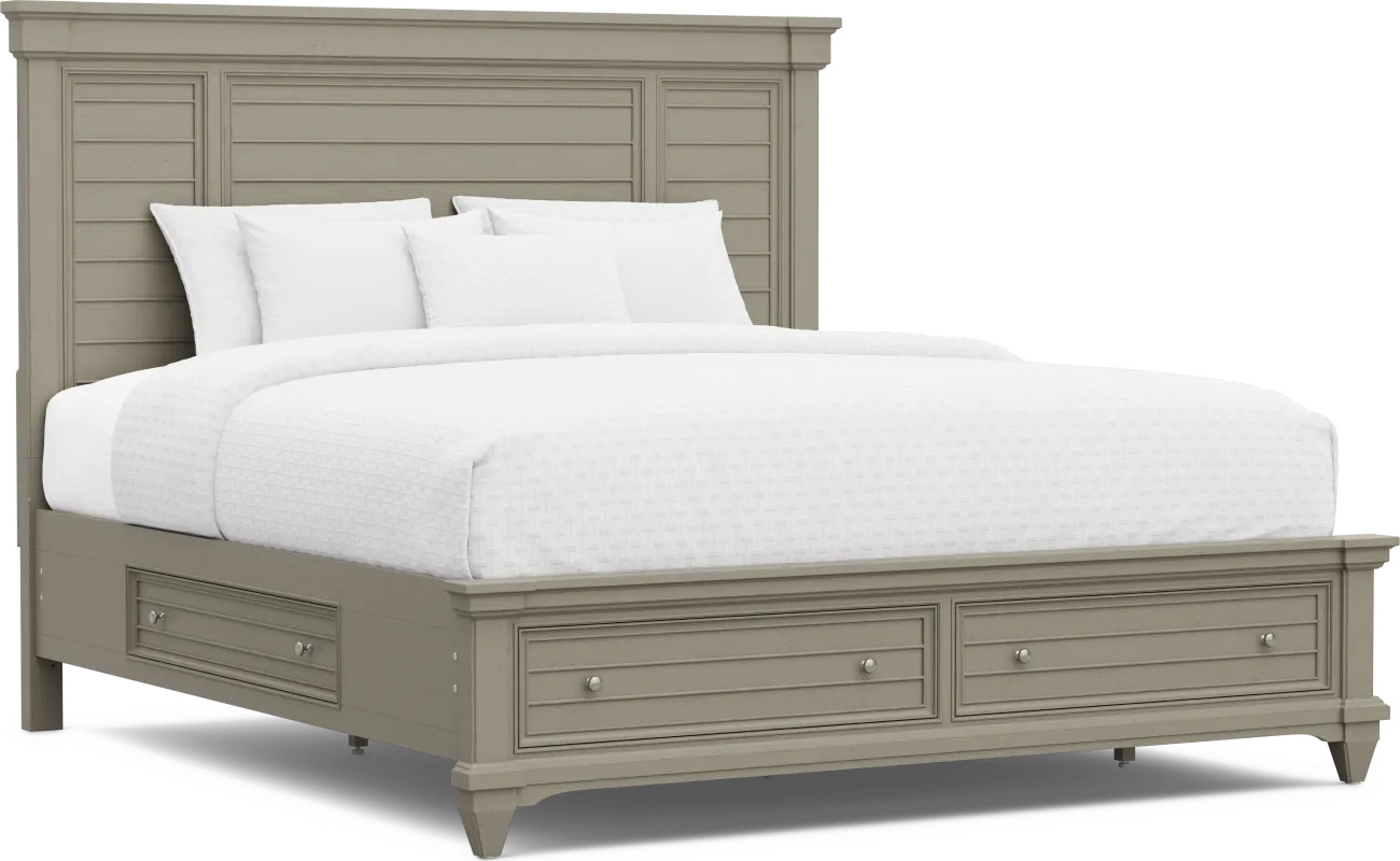 Hilton Head Gray 3 Pc King Panel Bed with Storage