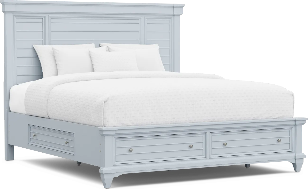 Hilton Head Blue 3 Pc King Panel Bed with Storage