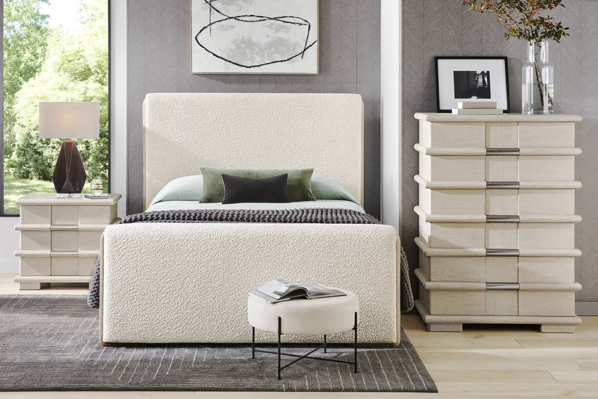 Moreno Stone 5 Pc King Upholstered Bedroom - Image 1