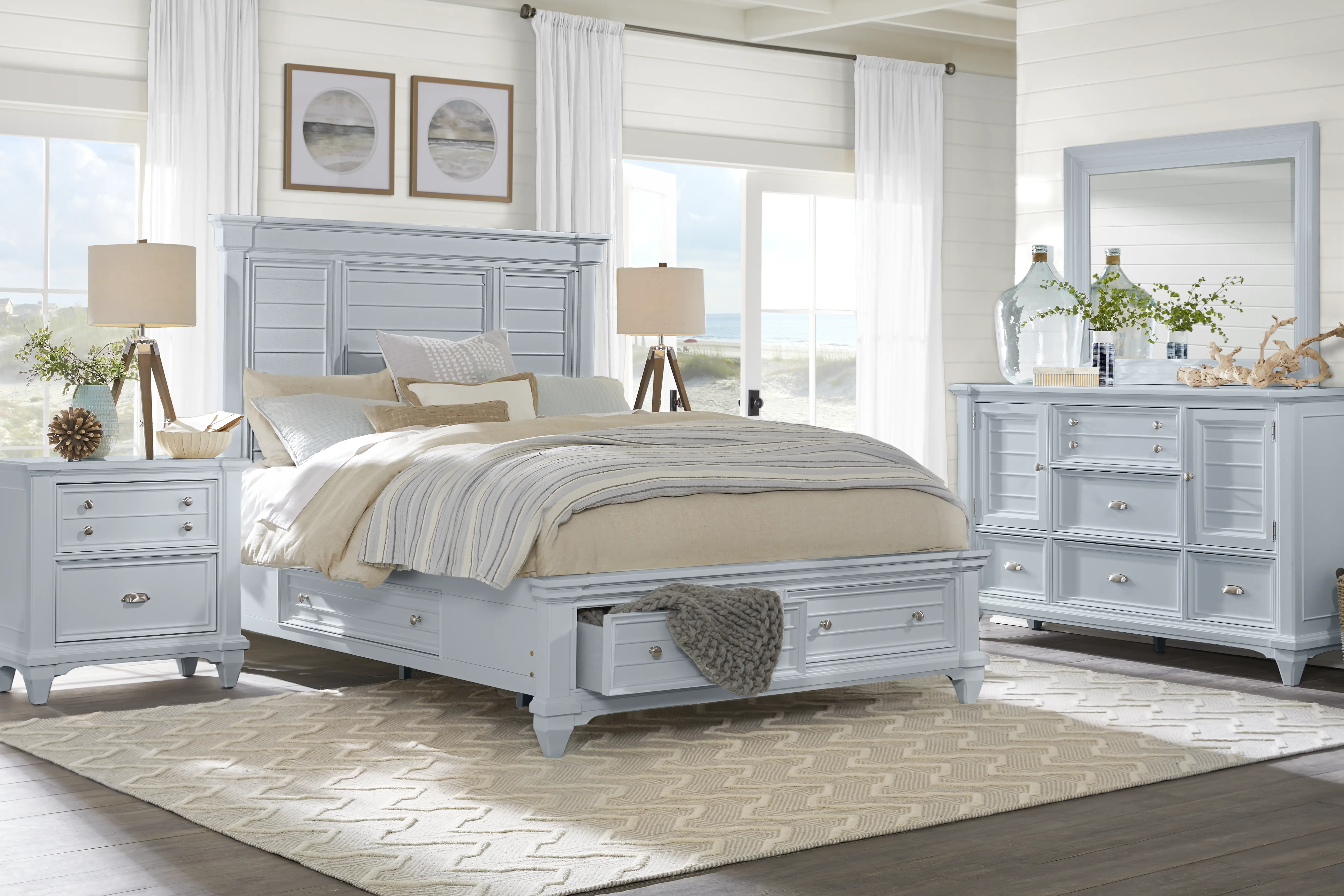 Hilton Head 5 Pc Blue Colors Queen Bedroom Set With 3 Pc Queen