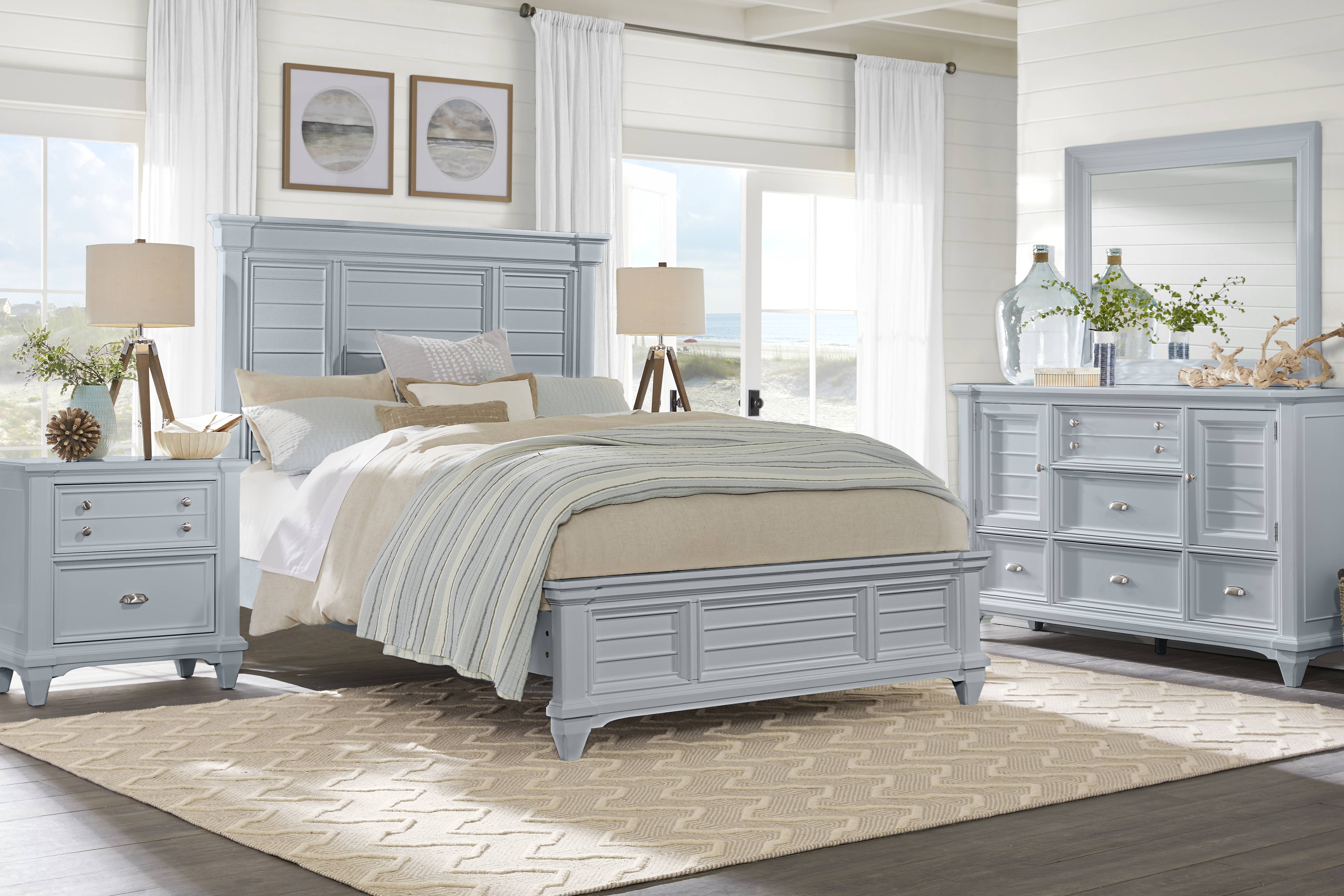 Hilton Head Blue 3 Pc Queen Panel Bed - Thumbnail - Image 2