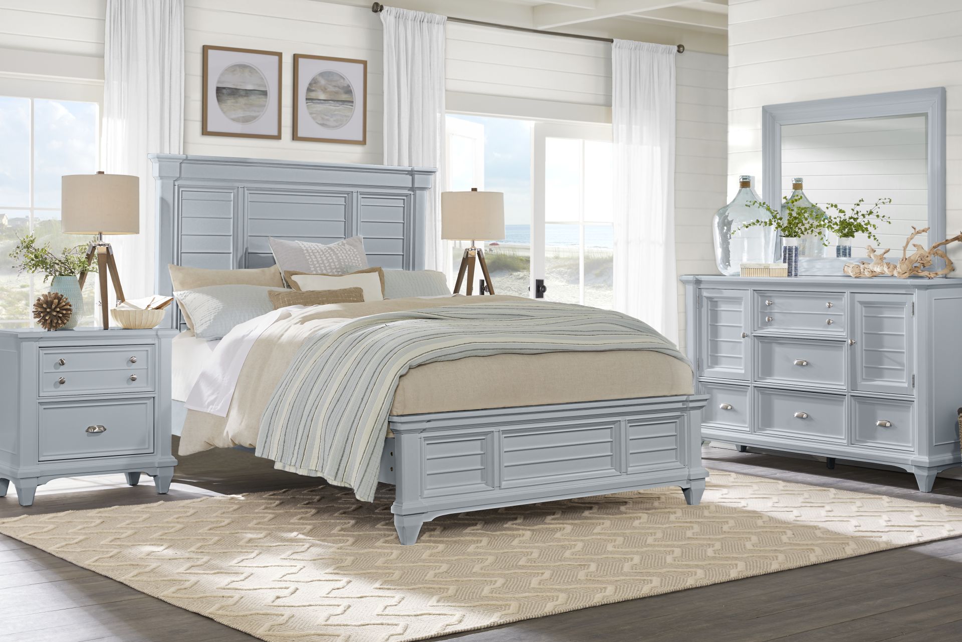 Hilton Head Blue 3 Pc King Panel Bed - Image 2