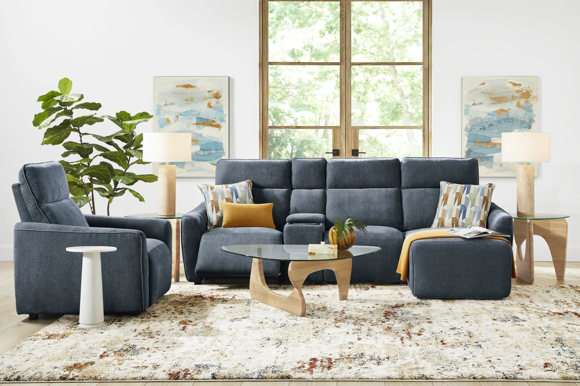 Tremont Indigo 7 Pc Power Reclining Sectional Living Room - Image 1