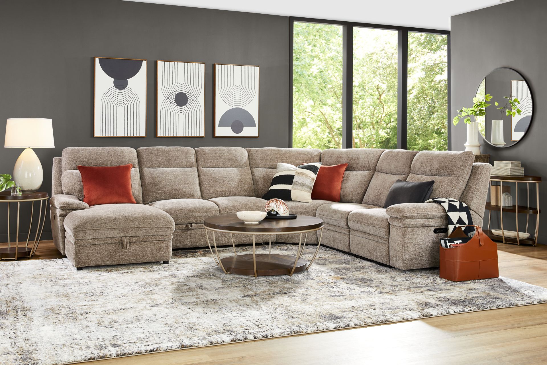 Anaheim Latte 5 Pc Dual Power Reclining Sectional - Image 1