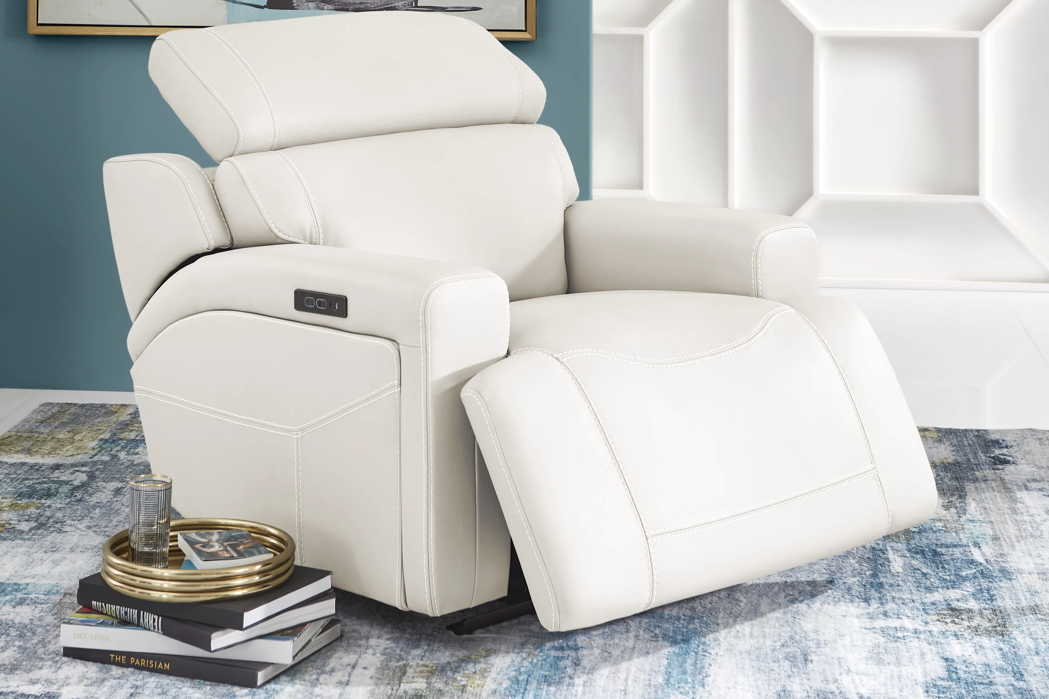 Cindy Crawford Alessio White Leather Dual Power Recliner | Rooms to Go