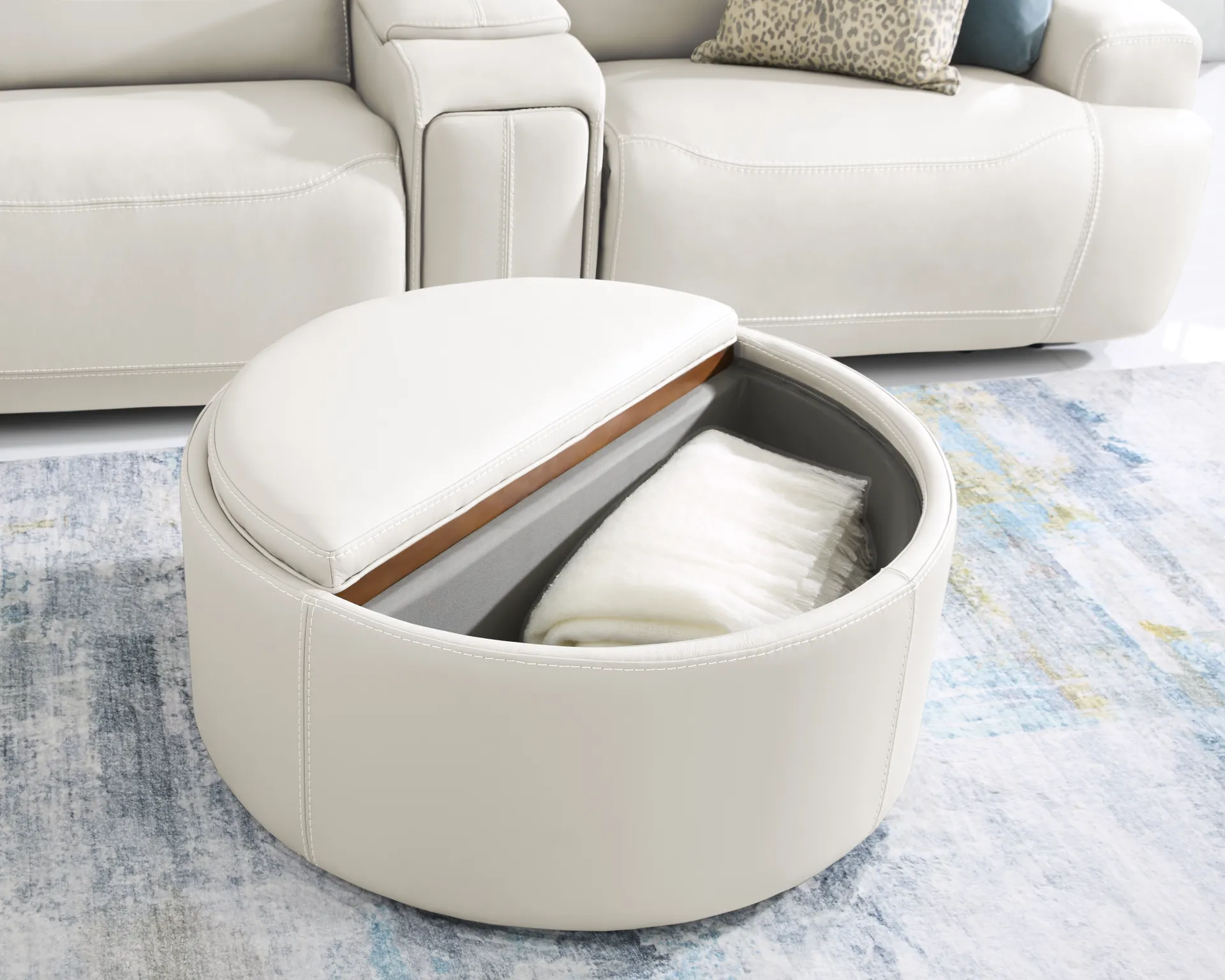 Alessio White Leather Cocktail Storage Ottoman - Image 6