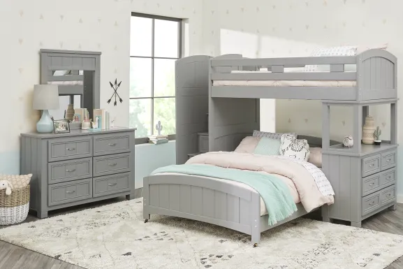 Kids Cottage Colors Gray Twin/Full Step Loft Bed with Dresser
