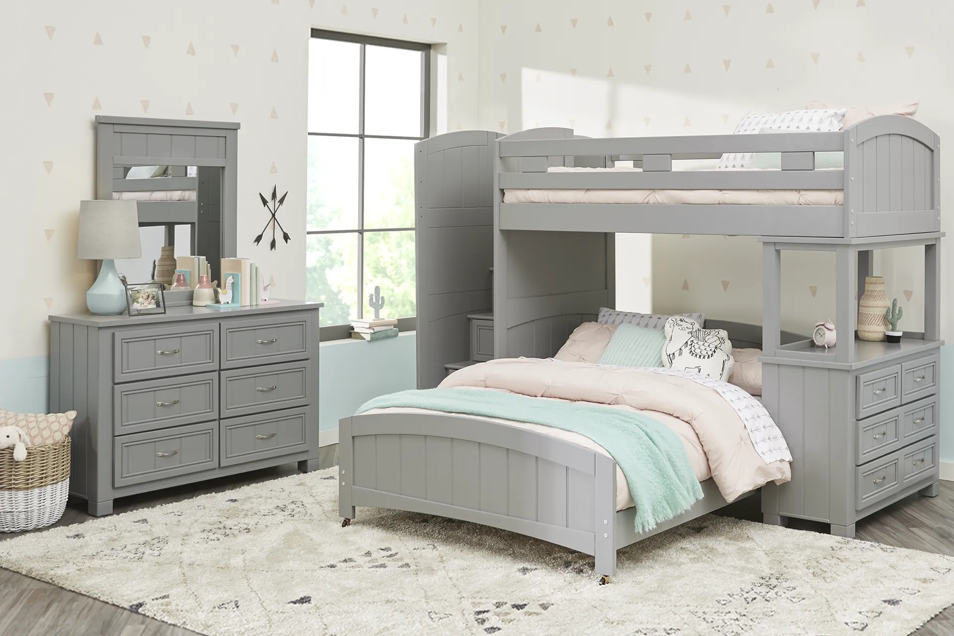 Kids Cottage Colors Gray Twin/Full Step Loft Bed with Dresser - Image 2