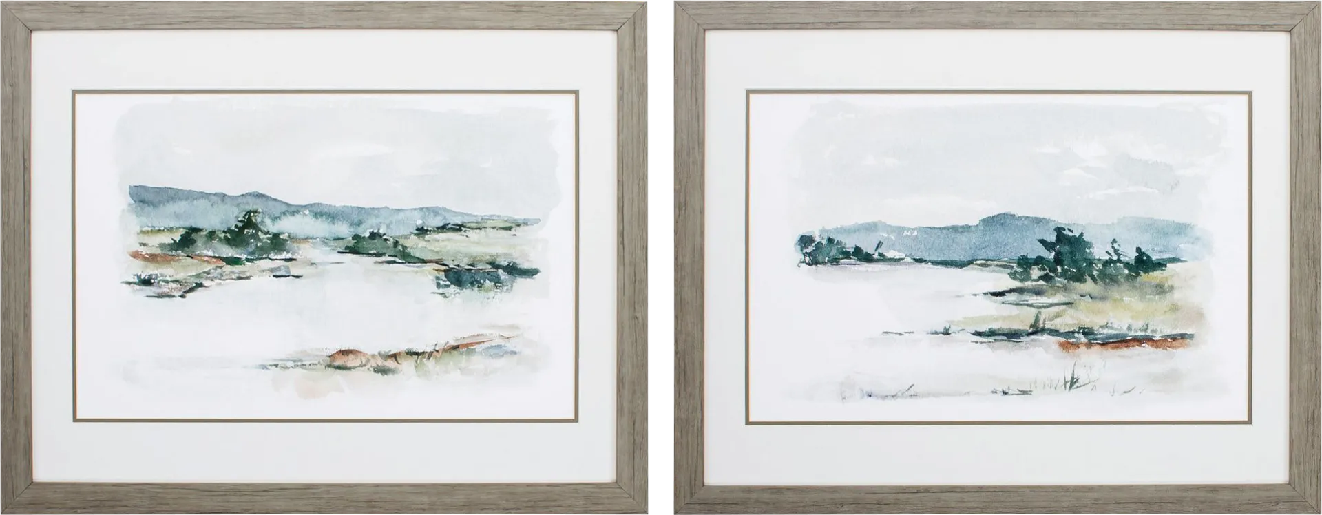 Overcast Lake Green Artwork, Set of 2 - Image 1