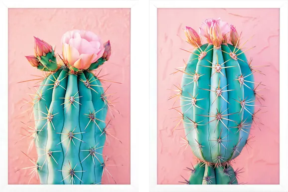 Cactus Blushing II Pink Artwork, Set of 2