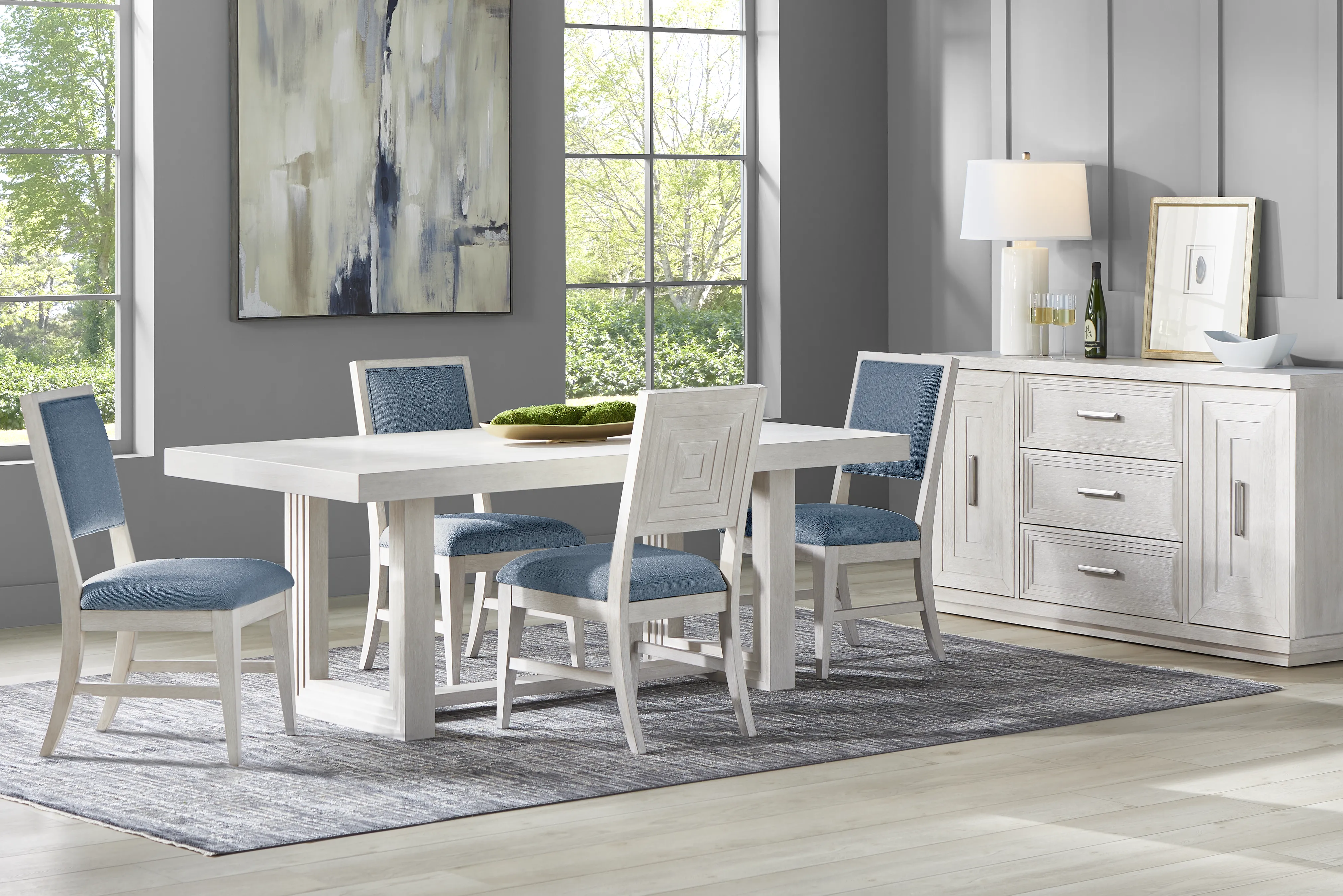 Royal Park Ivory 5 Pc Dining Room with Blue Chairs - Thumbnail - Image 1