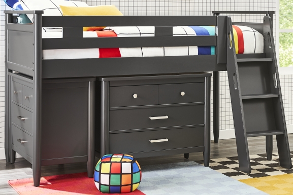 Kids Modern Colors Iron Ore Twin Loft with Loft Chests