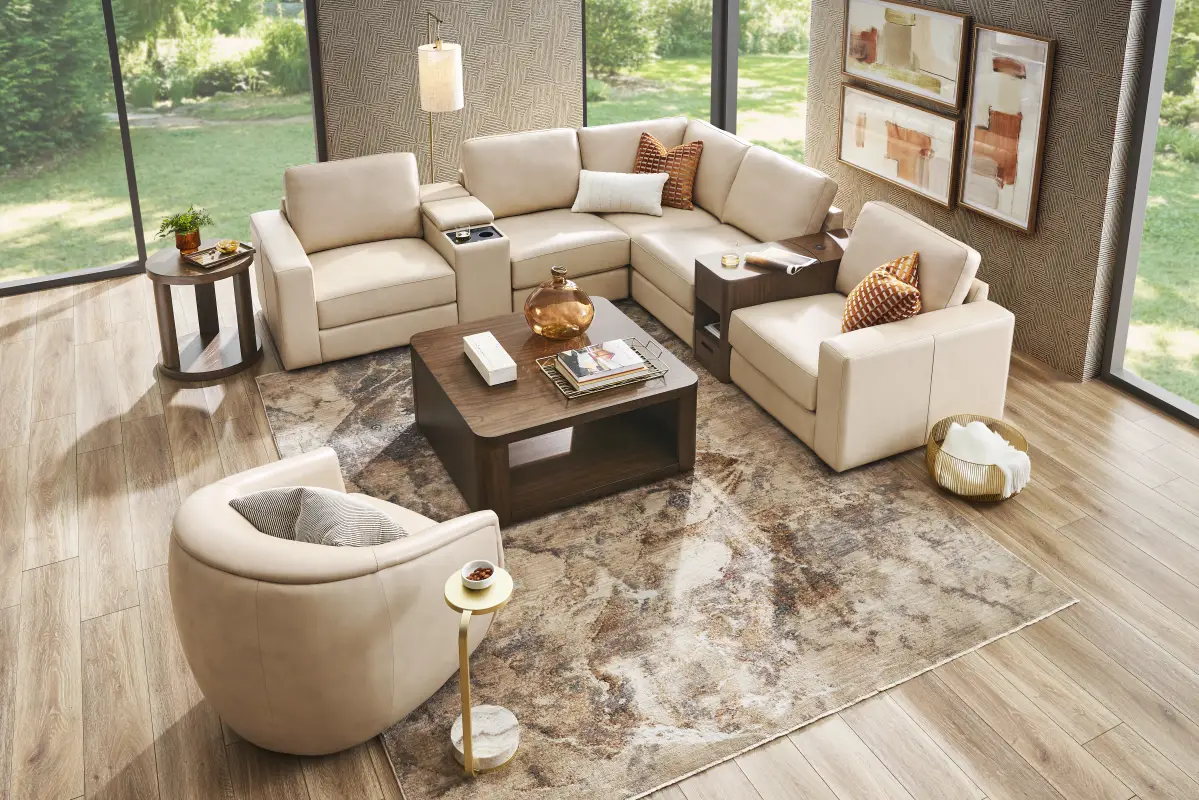 Almond Leather 7 Pc Venice Modular with Audio