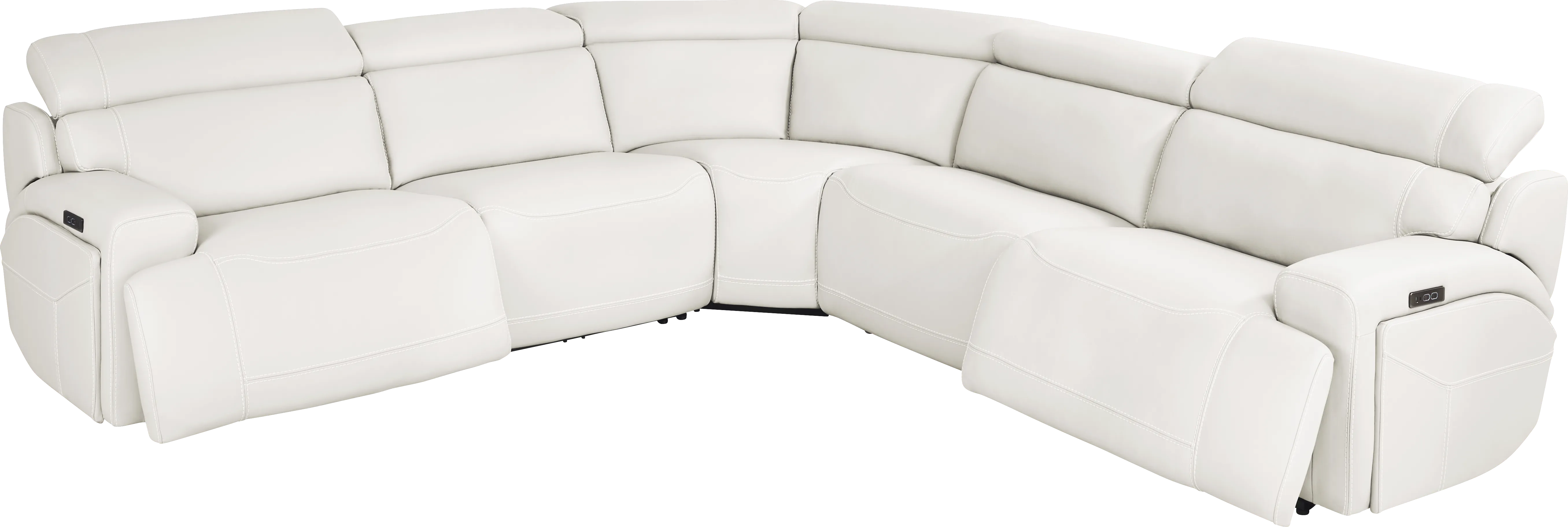 Alessio White Leather 5 Pc Dual Power Reclining Sectional - Thumbnail - Image 1