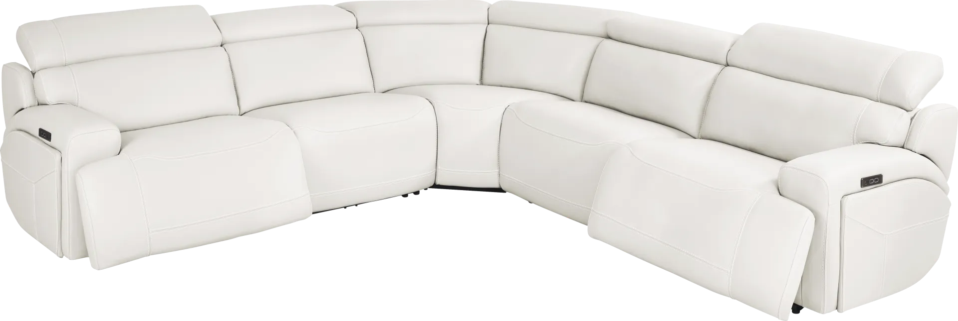 Alessio White Leather 5 Pc Dual Power Reclining Sectional - Image 2