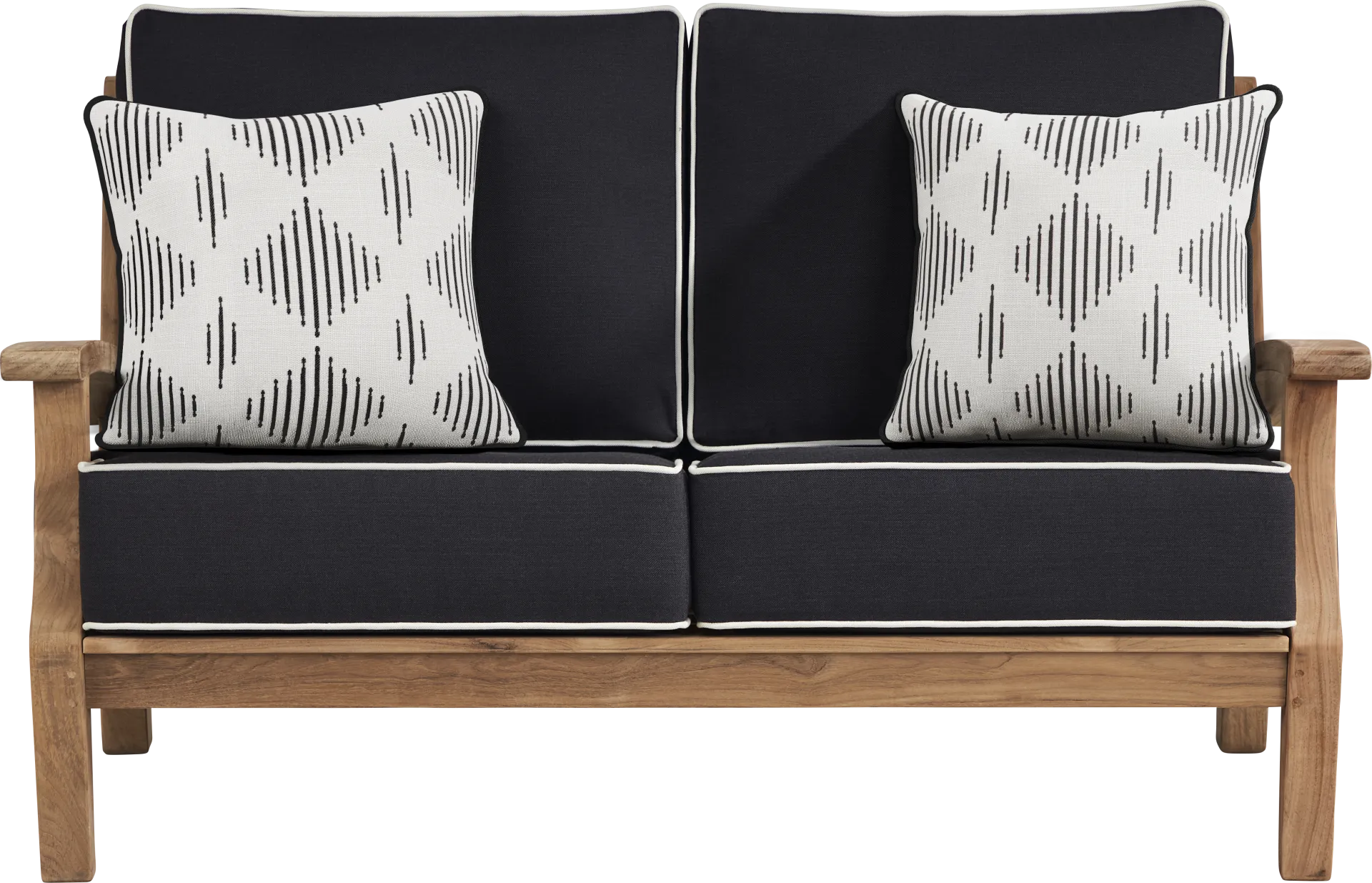 Pleasant Bay Teak Outdoor Loveseat with Charcoal Cushions - Image 1