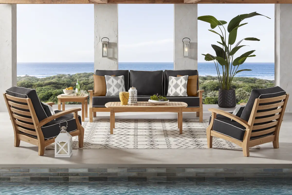 Pleasant Bay Teak 4 Pc Outdoor Seating Set with Charcoal Cushions