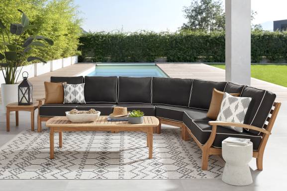 Pleasant Bay Teak 4 Pc Outdoor Sectional with Charcoal Cushions