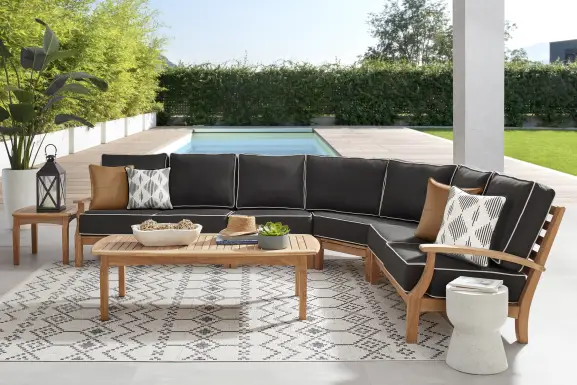 Pleasant Bay Teak 4 Pc Outdoor Sectional with Charcoal Cushions