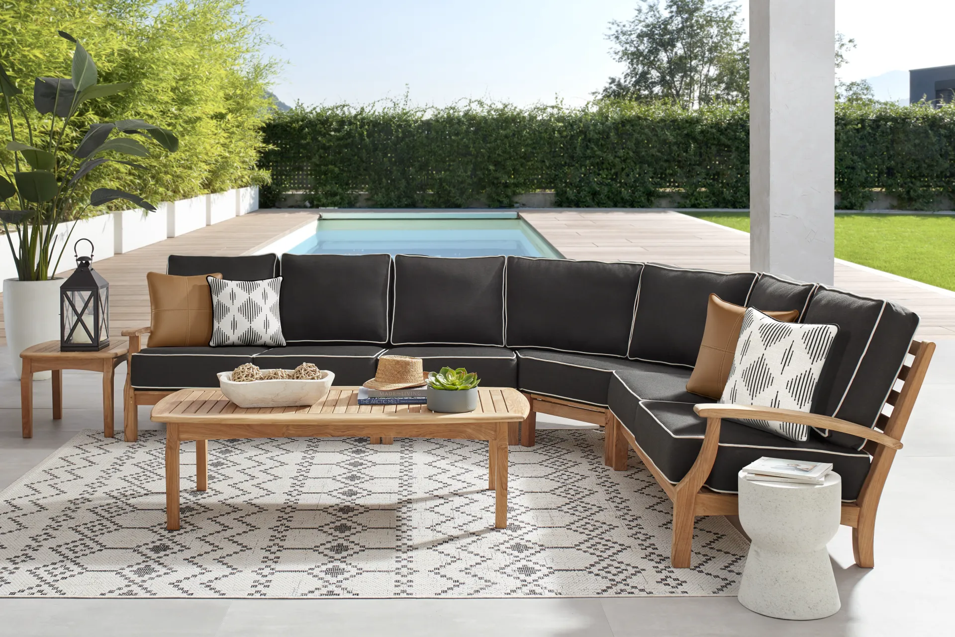Pleasant Bay Teak 4 Pc Outdoor Sectional with Charcoal Cushions - Image 1