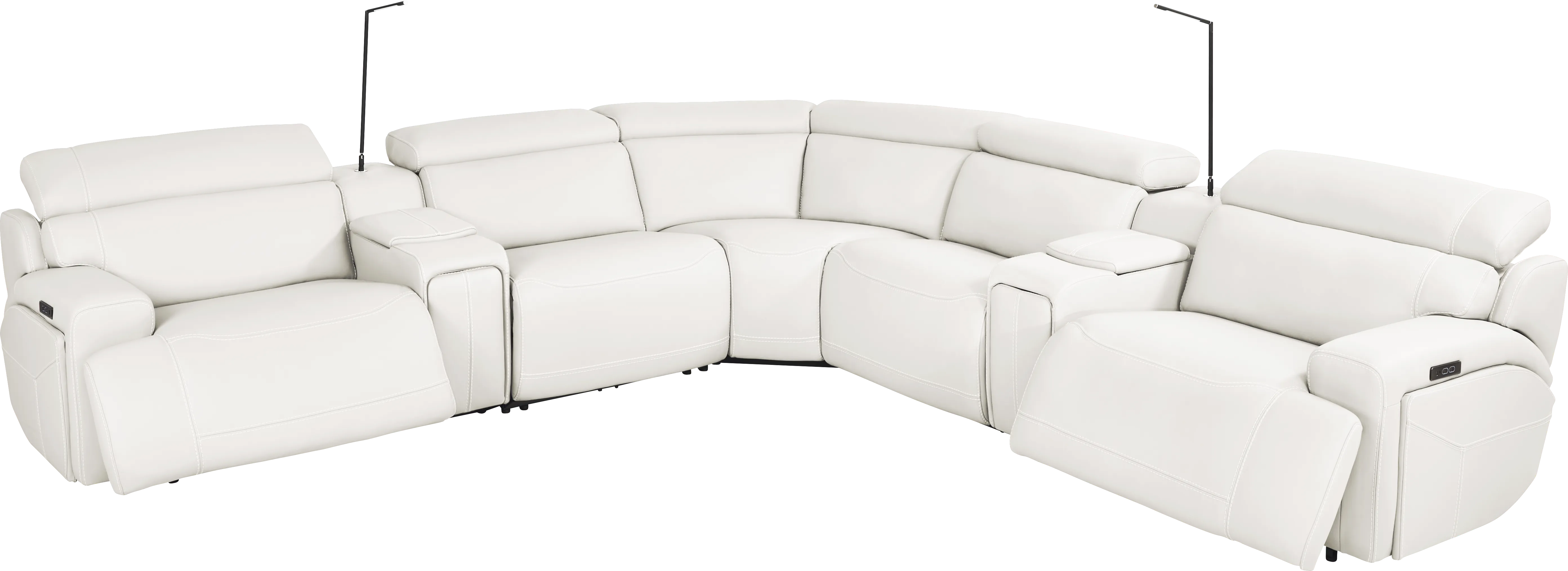 Alessio White Leather 7 Pc Dual Power Reclining Sectional - Thumbnail - Image 1