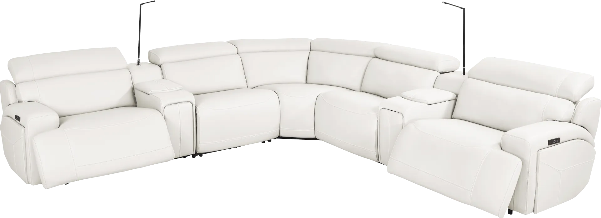 Alessio White Leather 7 Pc Dual Power Reclining Sectional - Image 2