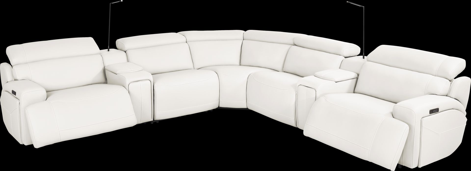 Alessio White Leather 7 Pc Dual Power Reclining Sectional - Image 1