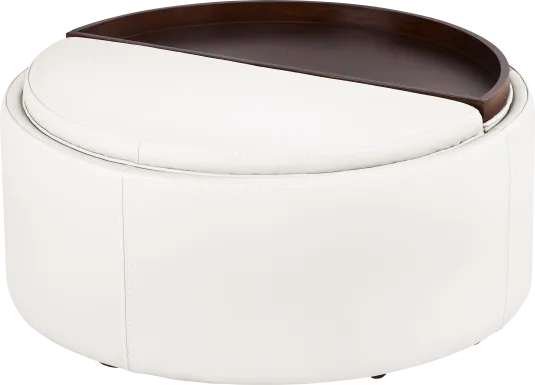 Alessio White Leather Cocktail Storage Ottoman