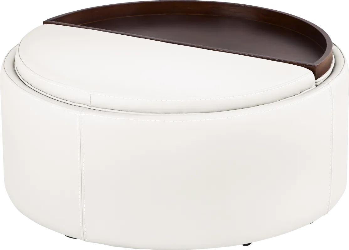 Alessio White Leather Cocktail Storage Ottoman