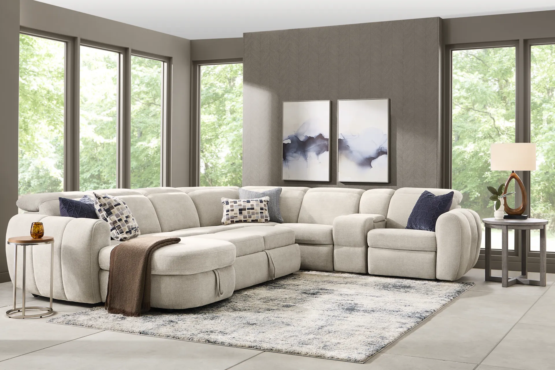 Laurel Heights Gray 6 Pc Dual Power Reclining Sleeper Sectional - Image 1