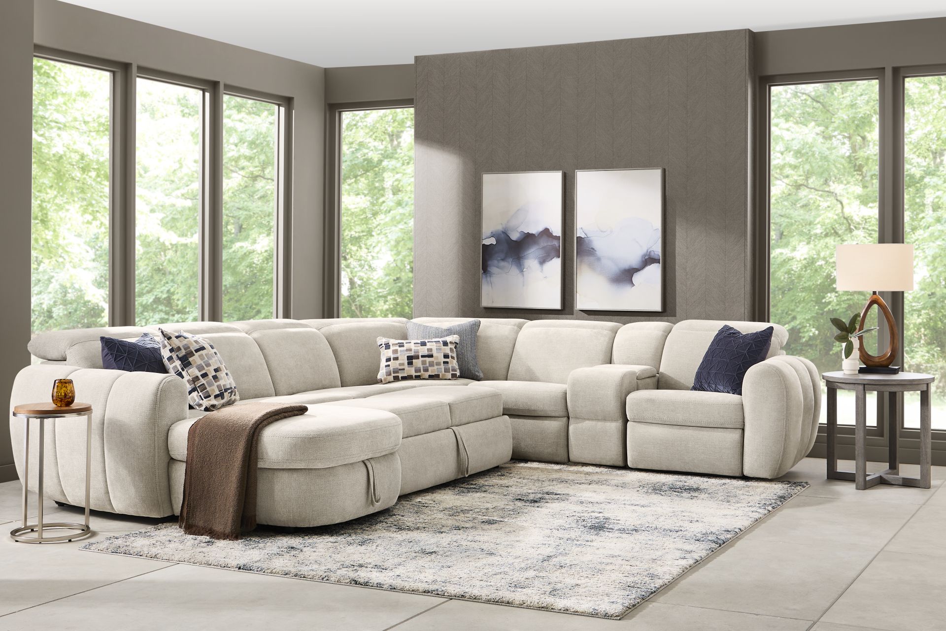 Laurel Heights Gray 6 Pc Dual Power Reclining Sleeper Sectional - Image 2