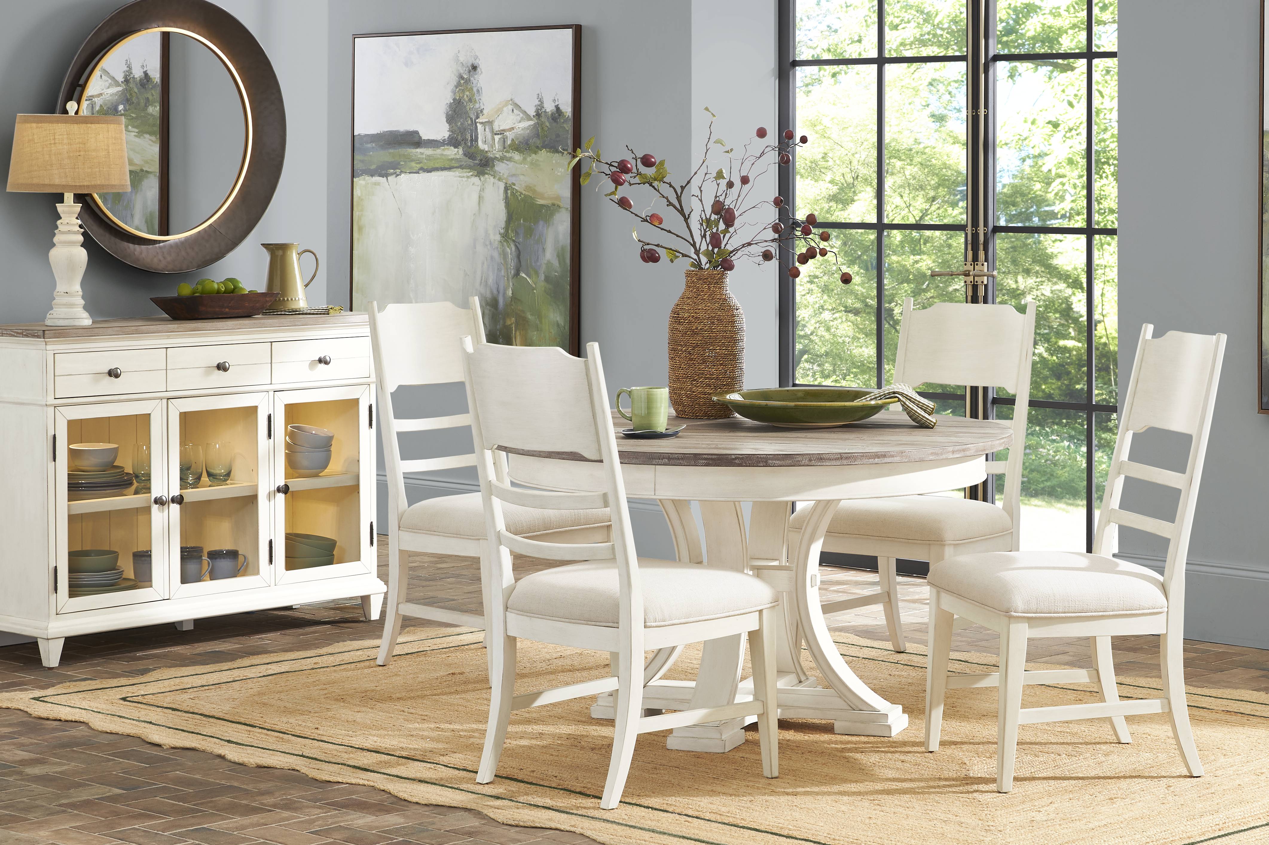 Lainey Cottage White 5 Pc Round Dining Room with Ladder Back Chairs - Thumbnail - Image 1