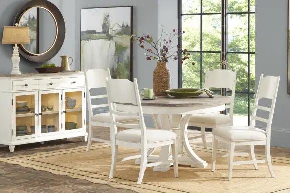 Lainey Cottage White 5 Pc Round Dining Room with Ladder Back Chairs