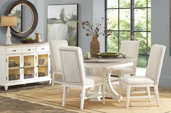Lainey Cottage White 5 Pc Round Dining Room with Upholstered Chairs