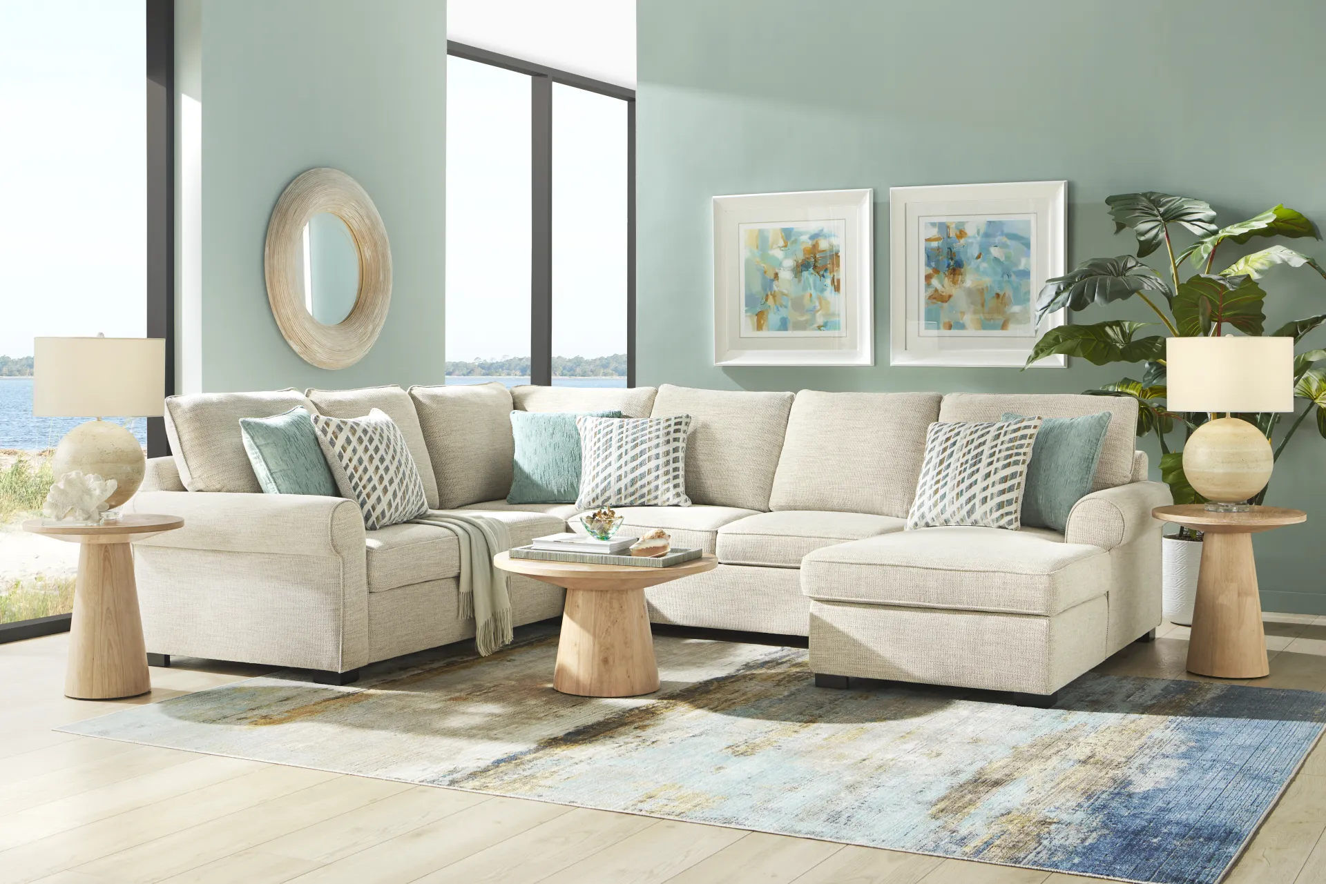 Rivera Cream 3 Pc Sleeper Sectional - Image 1