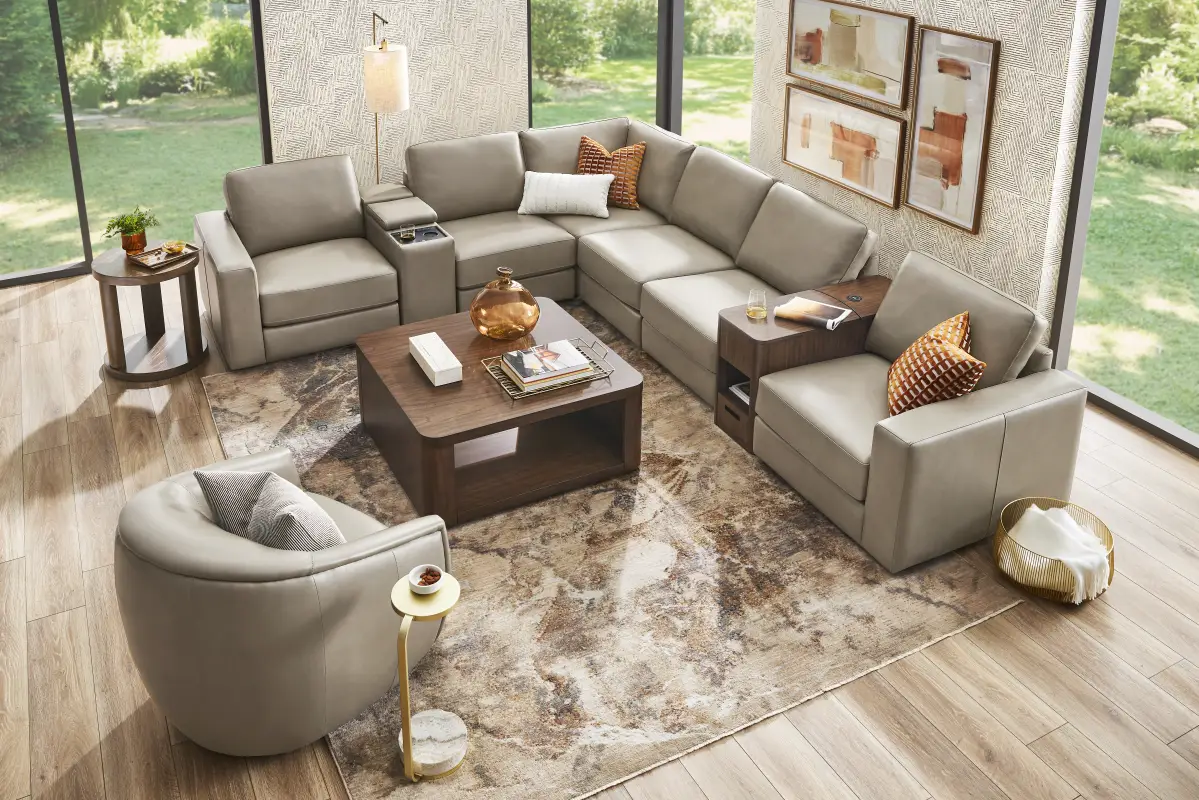 Cobblestone Leather 8 Pc Venice Modular with Audio