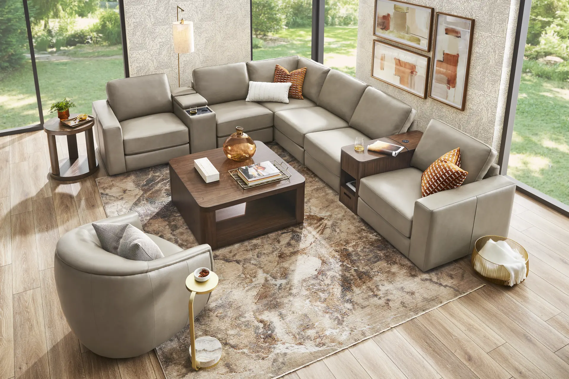 Cobblestone Leather 8 Pc Venice Modular with Audio