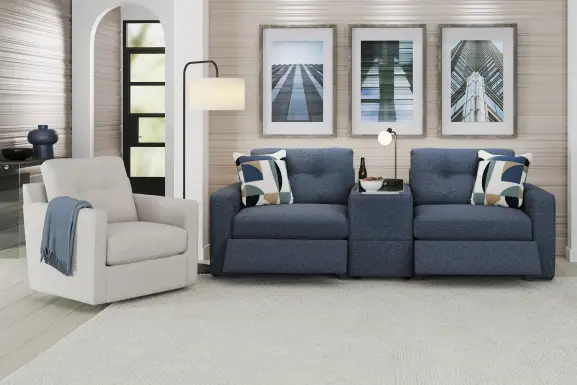 Dark Blue 3 Pc Power Reclining ModularOne with Media Console