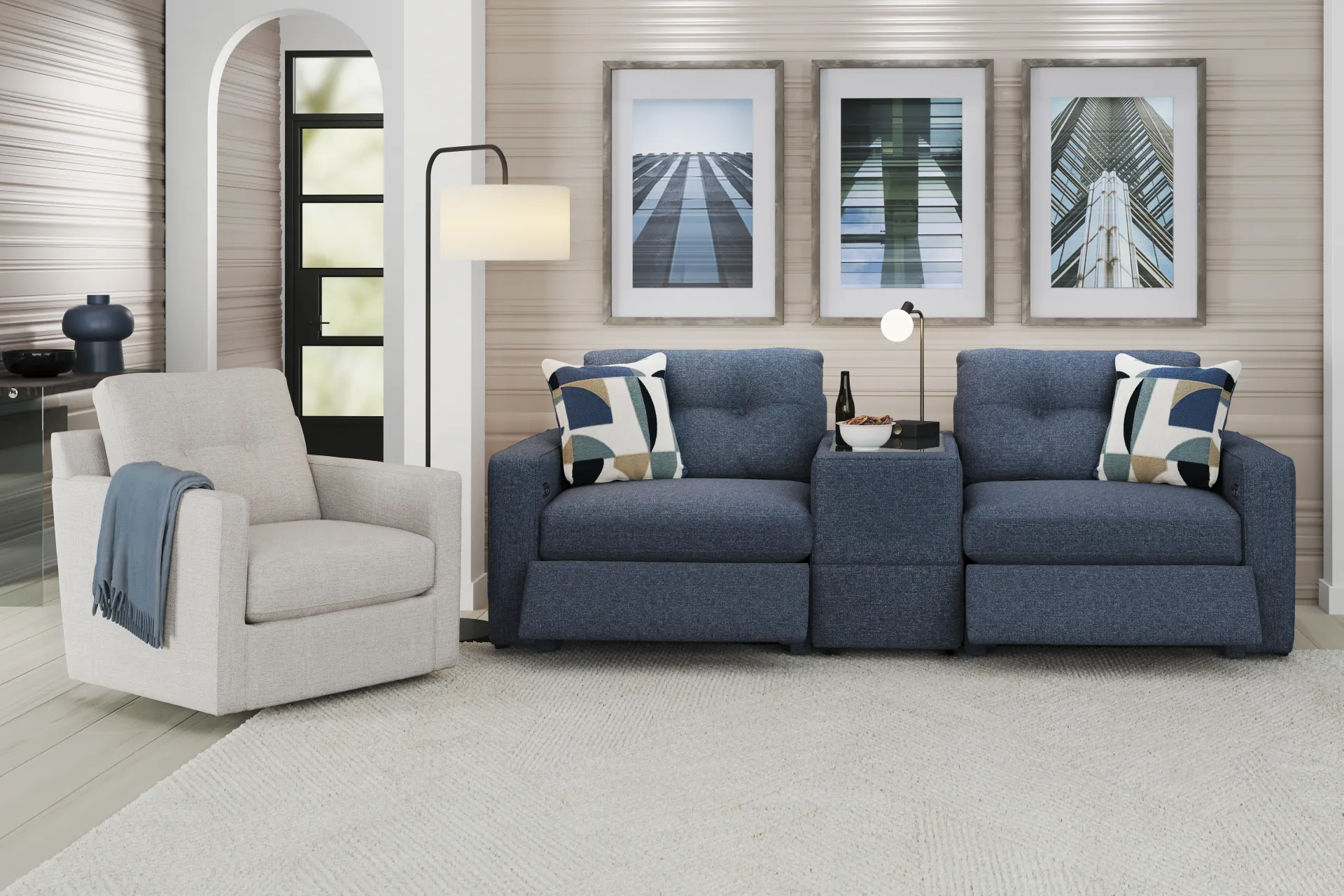 Dark Blue 3 Pc Power Reclining ModularOne - Image 2